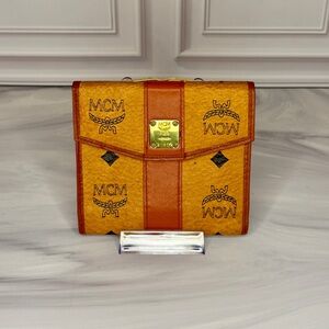 MCM Vintage Visetos Kisslock Wallet | Brown & Gold | Authentic